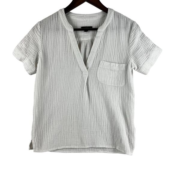 J. Crew Tops - J.Crew Womens Re-Imagined V-Neck Double-Gauze Popover Top XXS White Pocket